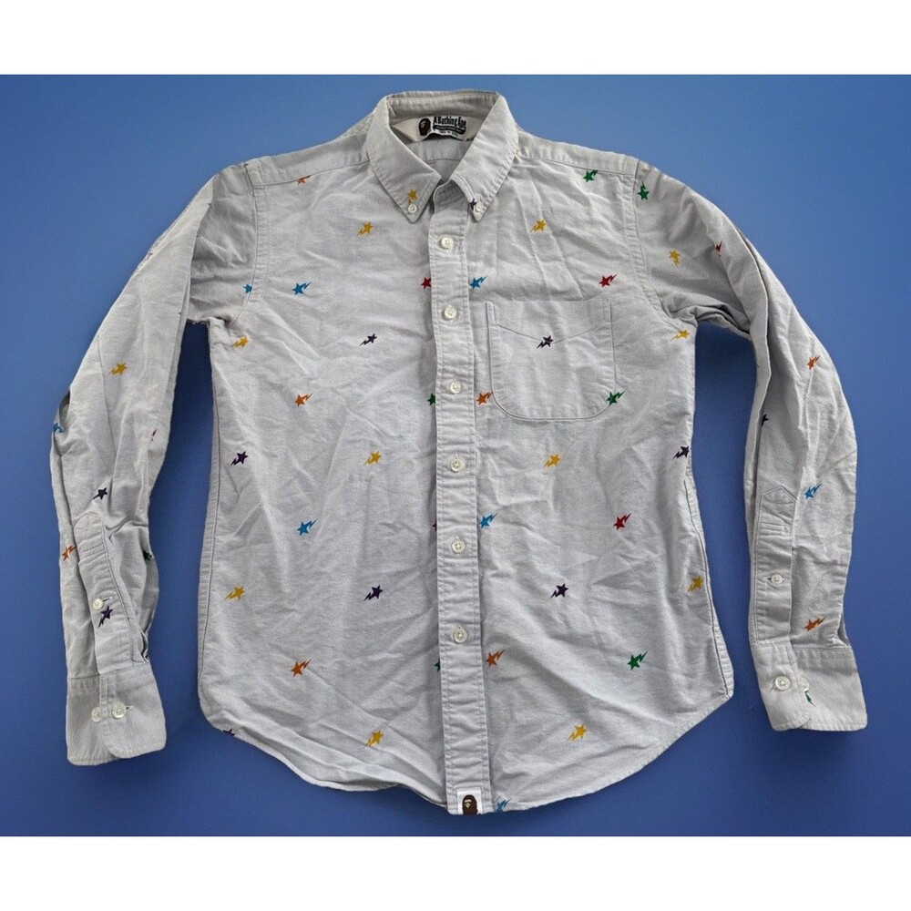 Bape Ape Men's Bapesta Collared Shirt Long Sleeve A Bathing Ape All Over Logo S